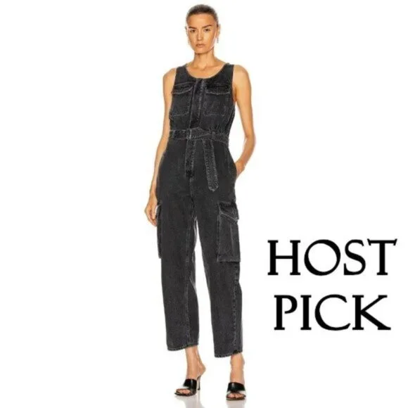 NWT Agolde black denim sleeveless belted jumpsuit 4
